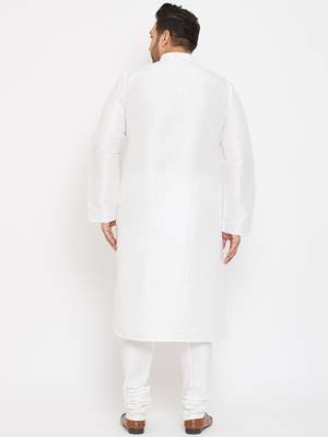Men's white silk blend kurta pyjama set 3