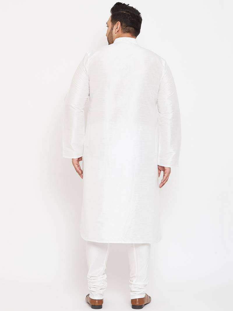 Men's white silk blend kurta pyjama set