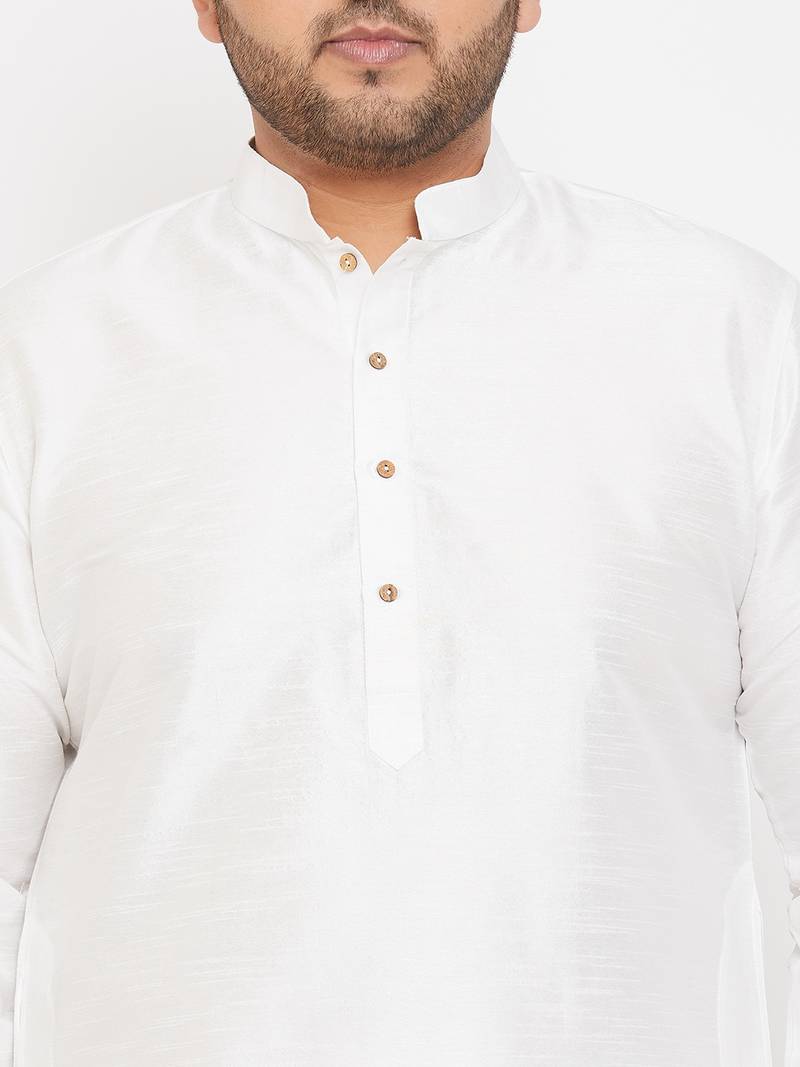 Men's white silk blend kurta pyjama set