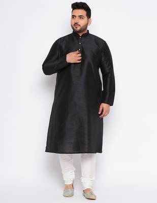 Men's black silk blend kurta pyjama set 1
