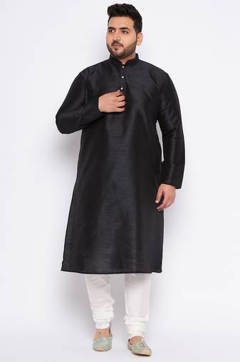 Men's black silk blend kurta pyjama set