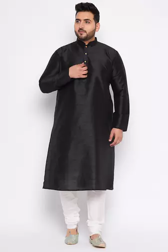 Men's black silk blend kurta pyjama set