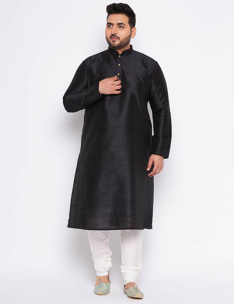 Men's black silk blend kurta pyjama set