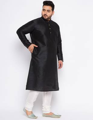 Men's black silk blend kurta pyjama set 2