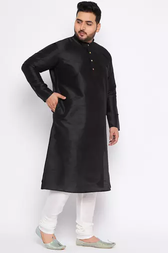 Men's black silk blend kurta pyjama set