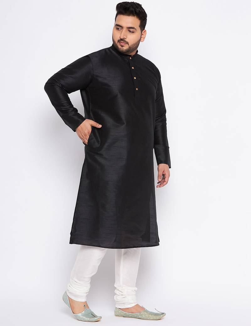 Men's black silk blend kurta pyjama set