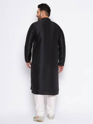 Men's black silk blend kurta pyjama set 3