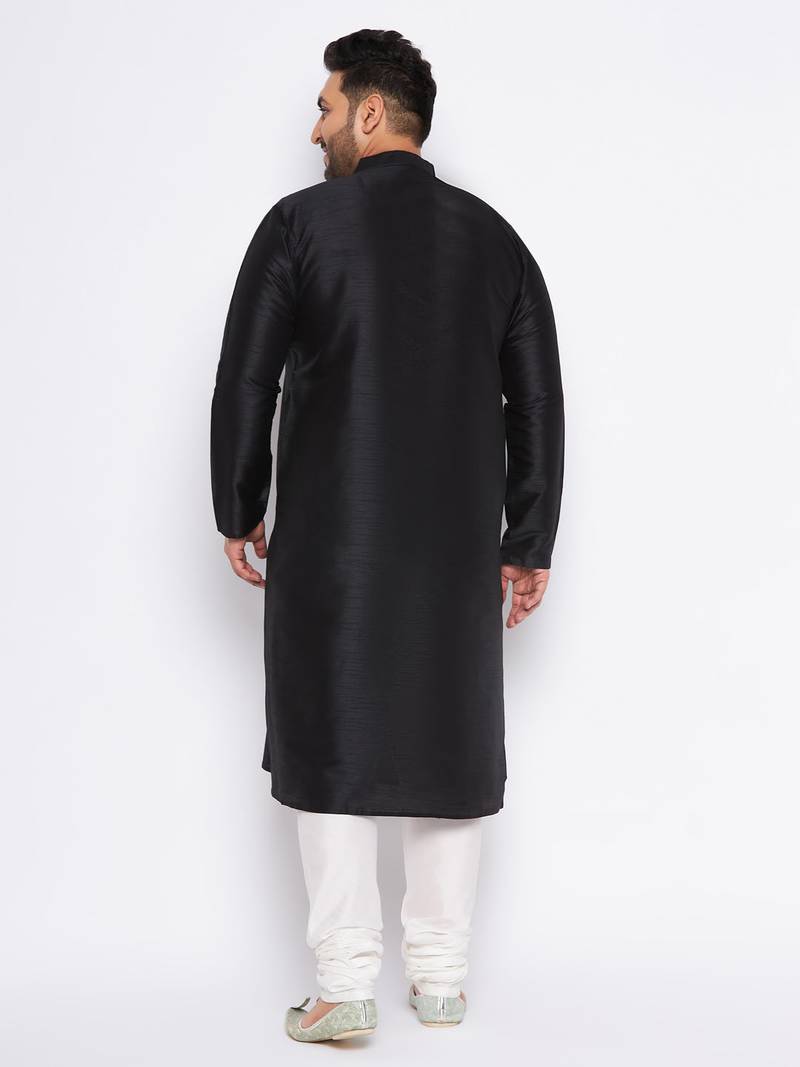 Men's black silk blend kurta pyjama set