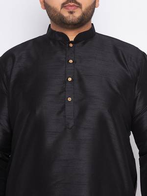 Men's black silk blend kurta pyjama set 4