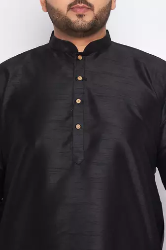 Men's black silk blend kurta pyjama set