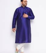 Men's royal blue silk blend kurta pyjama set