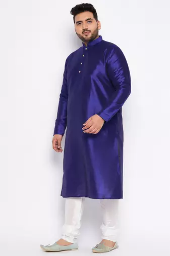 Men's royal blue silk blend kurta pyjama set