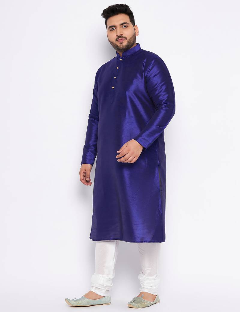 Men's royal blue silk blend kurta pyjama set