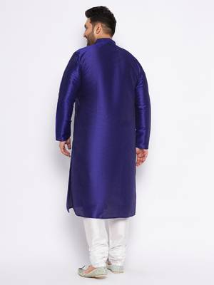 Men's royal blue silk blend kurta pyjama set 3