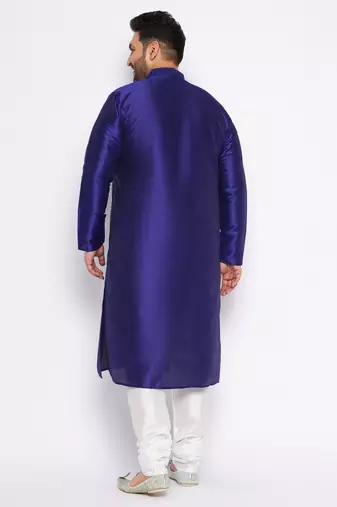 Men's royal blue silk blend kurta pyjama set