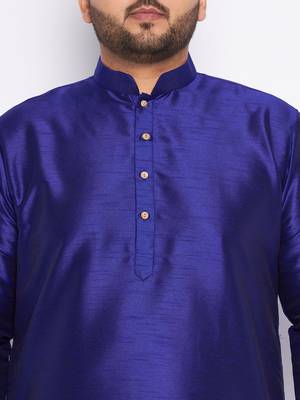 Men's royal blue silk blend kurta pyjama set 4