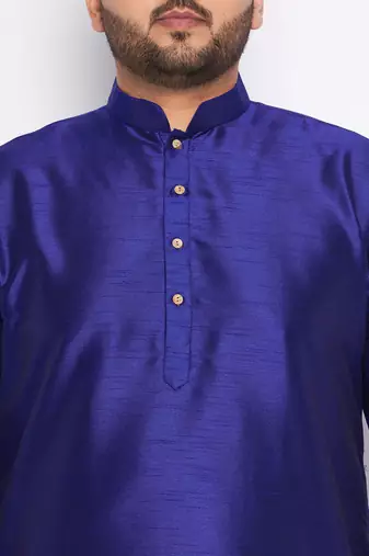 Men's royal blue silk blend kurta pyjama set
