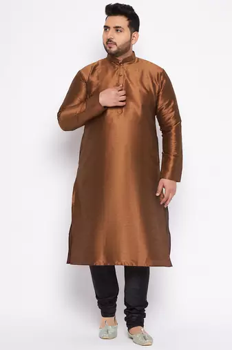 Men's coffee silk blend kurta pyjama set