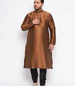 Men's coffee silk blend kurta pyjama set