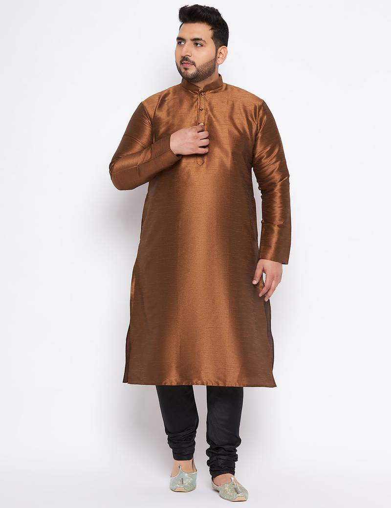 Men's coffee silk blend kurta pyjama set
