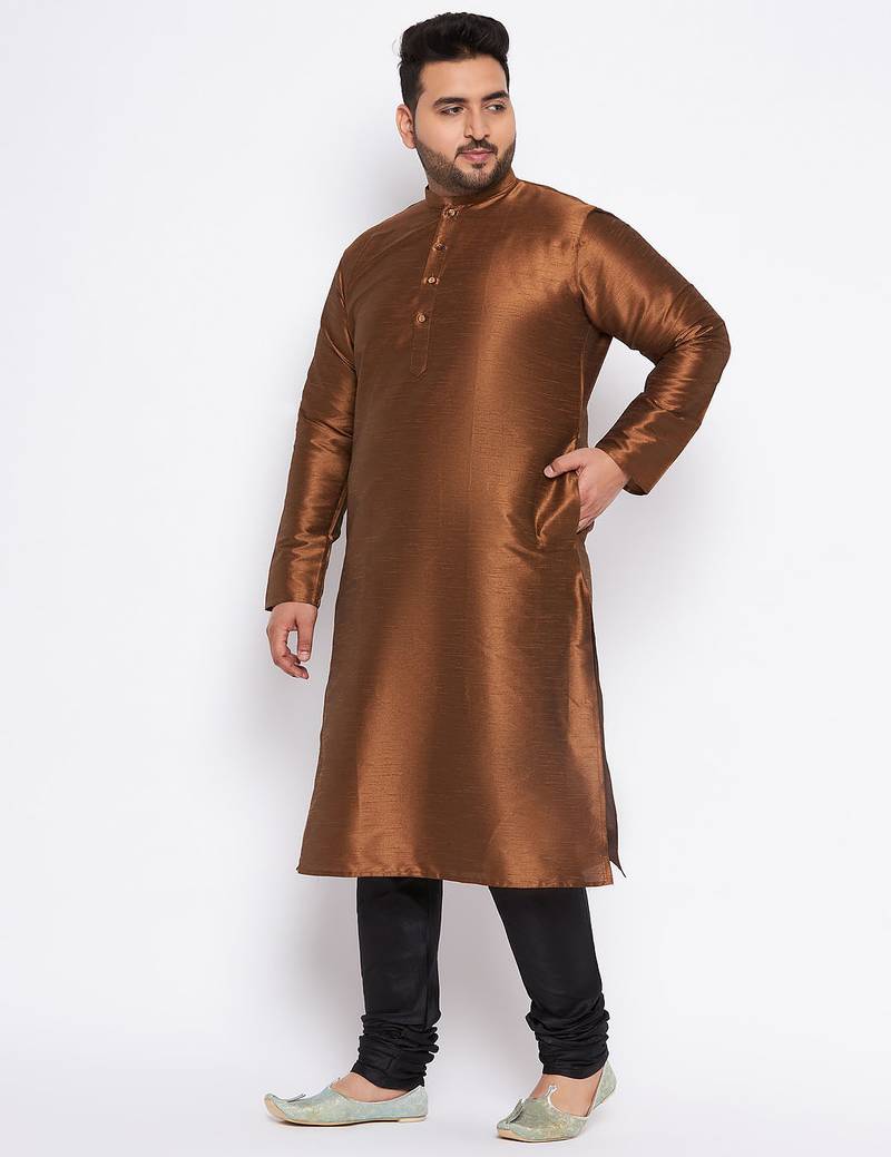 Men's coffee silk blend kurta pyjama set