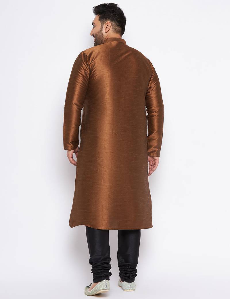 Men's coffee silk blend kurta pyjama set