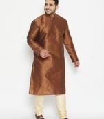 Men's coffee brown and gold silk blend kurta pyjama set