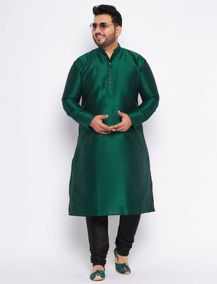 Men's gree silk blend kurta pyjama set 1