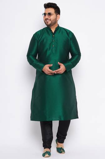 Men's gree silk blend kurta pyjama set