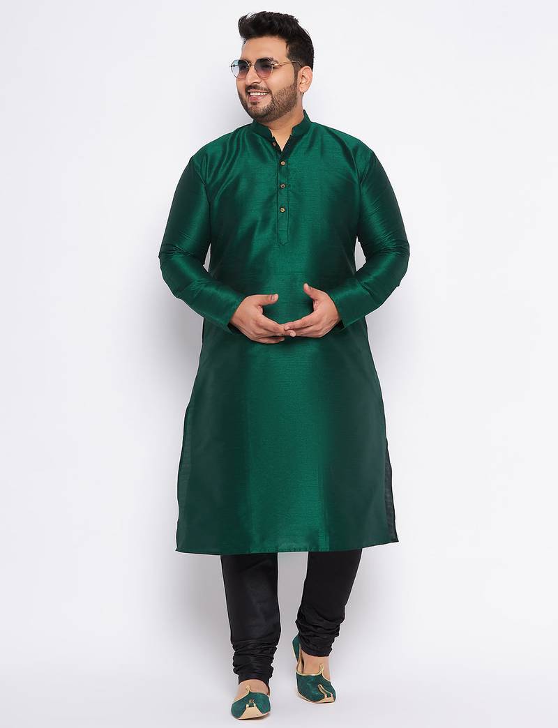 Men's gree silk blend kurta pyjama set