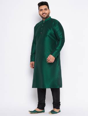 Men's gree silk blend kurta pyjama set 2