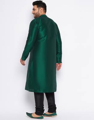 Men's gree silk blend kurta pyjama set 3