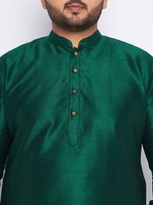 Men's bottle green and mustard silk blend kurta pyjama set 4