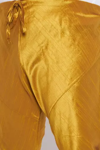 Men's bottle green and mustard silk blend kurta pyjama set