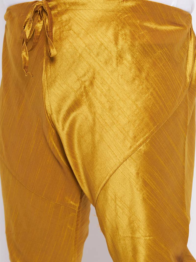 Men's bottle green and mustard silk blend kurta pyjama set