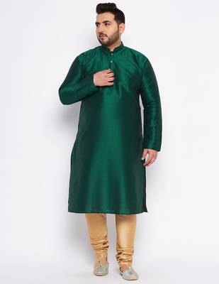 Men's bottle green silk blend kurta pyjama set 1