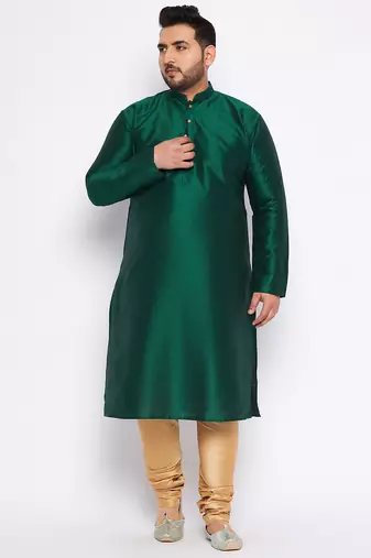 Men's bottle green silk blend kurta pyjama set