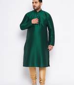 Men's bottle green silk blend kurta pyjama set