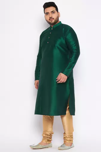 Men's bottle green silk blend kurta pyjama set