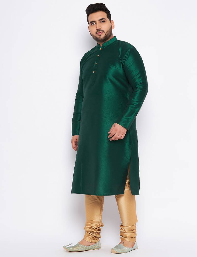 Men's bottle green silk blend kurta pyjama set