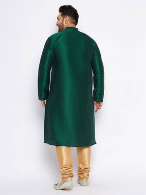 Men's bottle green silk blend kurta pyjama set 3