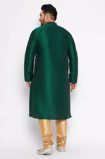 Men's bottle green silk blend kurta pyjama set