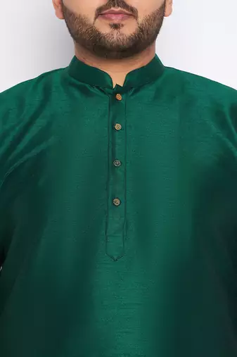 Men's bottle green silk blend kurta pyjama set