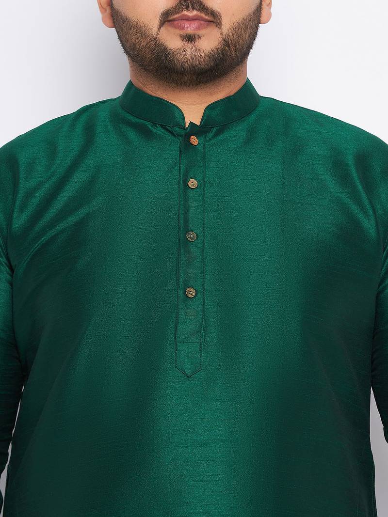 Men's bottle green silk blend kurta pyjama set