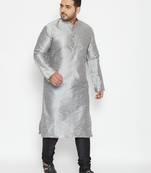 Men's grey and black silk blend kurta pyjama set
