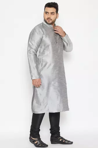 Men's grey and black silk blend kurta pyjama set