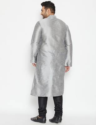 Men's grey and black silk blend kurta pyjama set 3