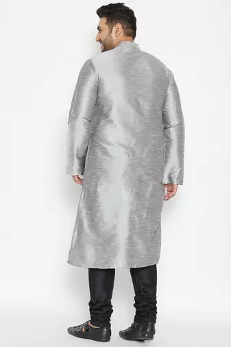 Men's grey and black silk blend kurta pyjama set