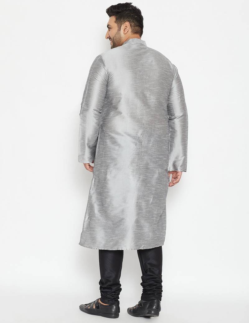 Men's grey and black silk blend kurta pyjama set