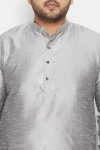 Men's grey and black silk blend kurta pyjama set